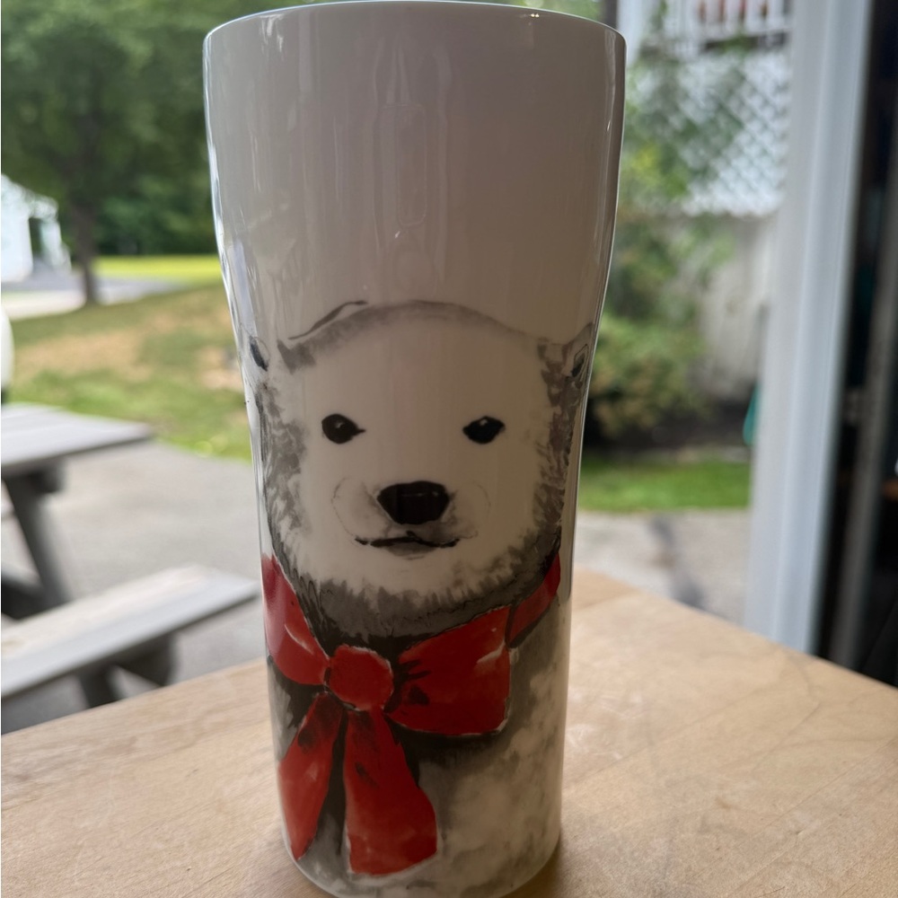 Ciroa Porcelain Polar Bear Coffee Mug W/ Black Lid. Microwave & Dishwasher Safe